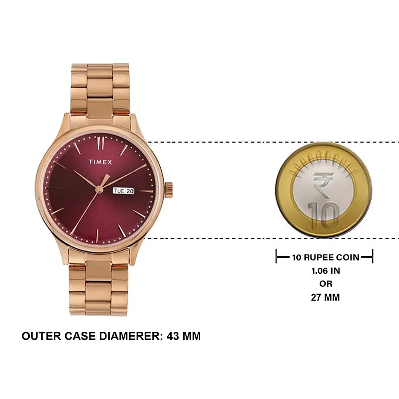 Timex Burgundy Dial Rose Gold-tone Couple Watch- TW00ZP005